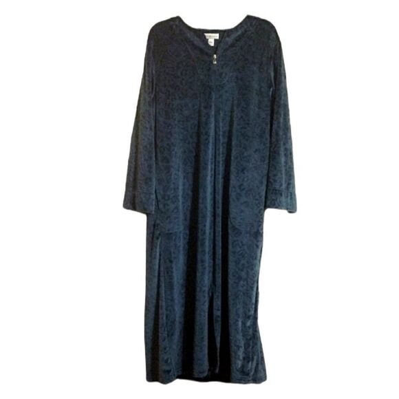 Miss Elaine Women's Size M Blue Velour Zip Closure Night Gown Pajamas - Picture 1 of 9